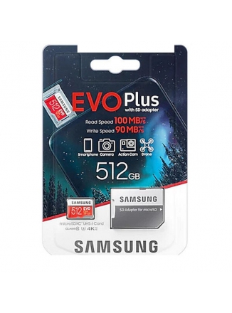 Samsung   microSDXC EVO Plus UHS-I (U3) 512 GB, : 100 MB/s, : 90 MB/s,   SD