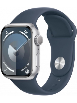 Apple Watch Series 9 GPS 45  Aluminium Case with Sport Band S/M, silver/storm blue 