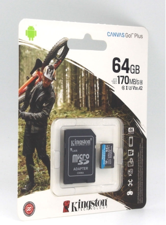 Kingston   microSDXC 64Gb Kingston, Canvas Go Plus, Class U3 UHS-I A2 V30, 170Mb/s,  