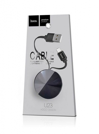 HOCO Кабель USB - Micro USB 1.0м U23 плоский с автосмоткой черный
