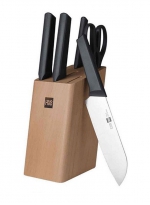 Xiaomi Набор Fire kitchen, 4 ножа и ножницы с подставкой (Черный)