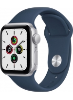 Apple Watch SE GPS 44мм Aluminum Case with Sport Band RU, серебристый/синий омут (MKQ43RU/A)