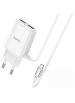 HOCO Сетевое зарядное устройство 2-USB, C82A + Кабель USB iPhone Lightning белое