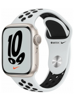 Apple Watch Series 7 GPS 45mm Aluminium with Nike Sport Band (MKNA3), сияющая звезда/чистая платина/черный
